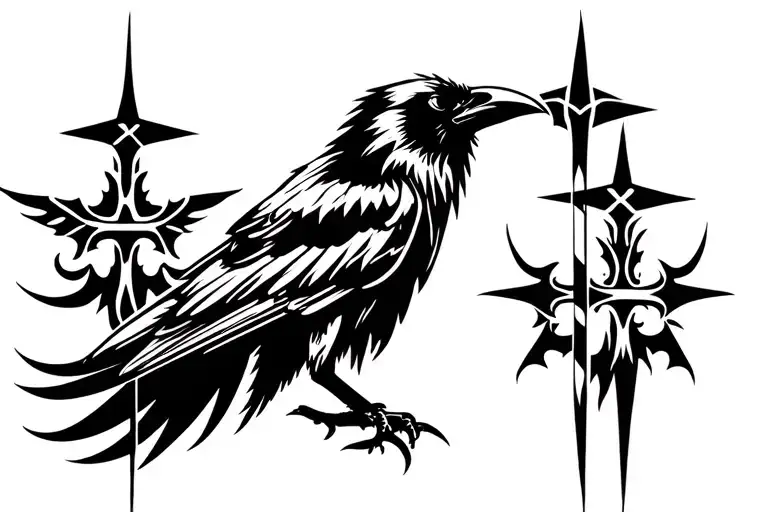 Raven With 3 Crusafix Incorporated Native American