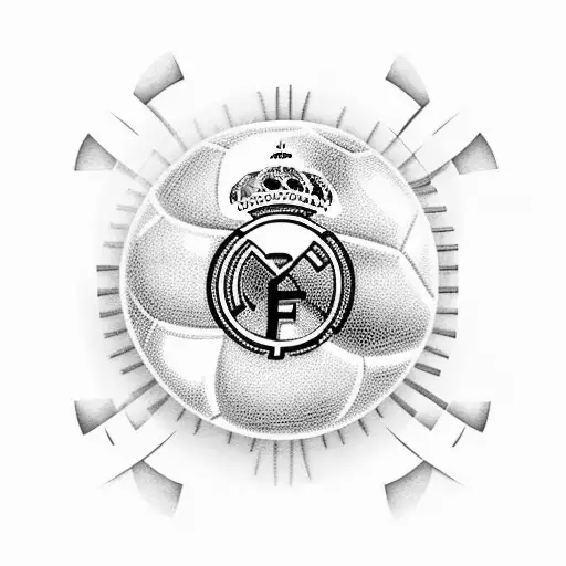 A Blackwork Tattoo Of A Football Field With The Client's Favorite Real Madrid Player Scoring A Goal