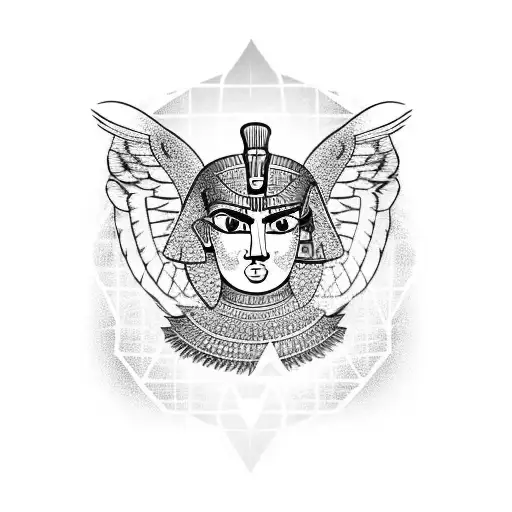 An Egyptian Goddess With A Cat And Owl Companion