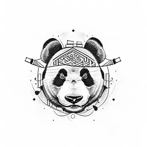 A Tribal Style Tattoo Of A Panda Surrounded In Clouds Of Smoke Filled With Music Notes