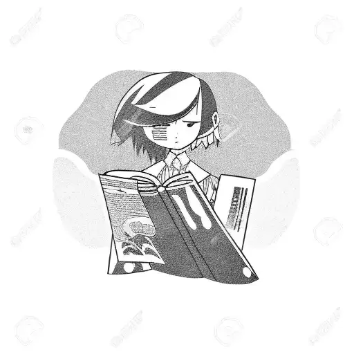 A Minimalist Tattoo Of A Manga-style Character Reading A Comic Book Under A Starry Sky