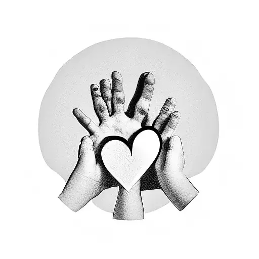 Hands Of Three Children With Heart And Dumbbells