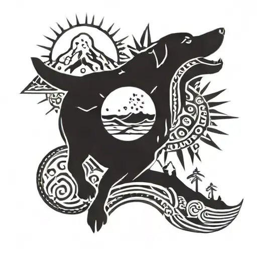 Sun And Moon And Dog With Mountains