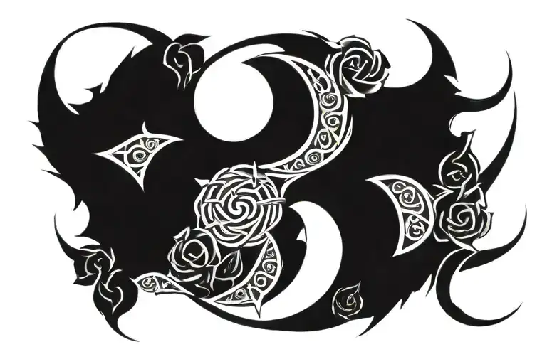 Celtic Triple Moon With Roses Intertwined