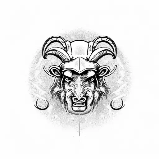 Aries Ram With Sketched Sparton Helmet