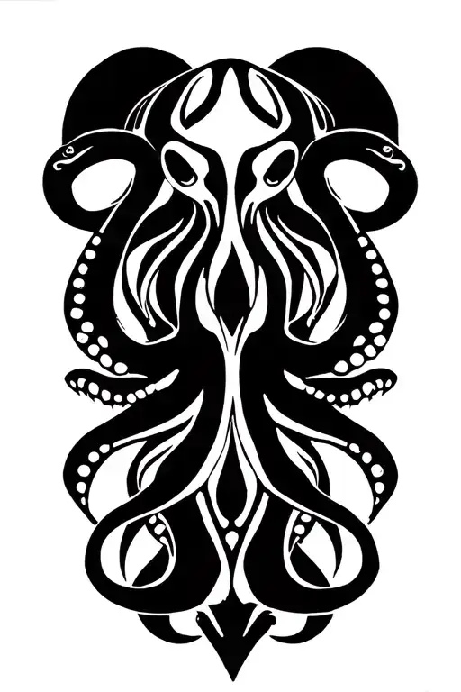 Three Colour Art Deco Octopus