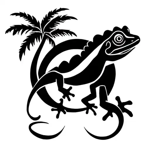 Gecko And Palm Tree And Moon