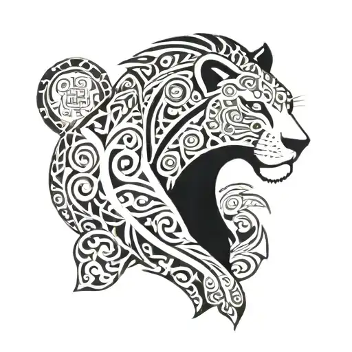 Polynesian-inspired Lioness Silhouette With Warrior Symbols Hidden Within The Design