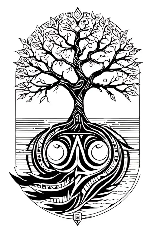 Iluminati Tree Of Life With Black And White Egyptian Design For The Back Of The Forearm