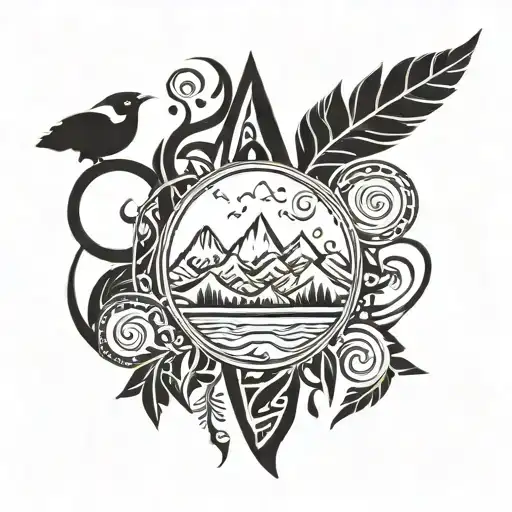 A Native American Symbol Integrated With Elements Of Nature Like Vines And Mountains