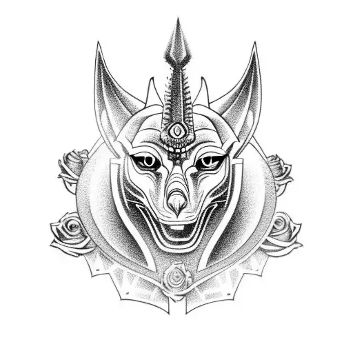 Anubis With Rose Turns Into A Spiked Tribal Design