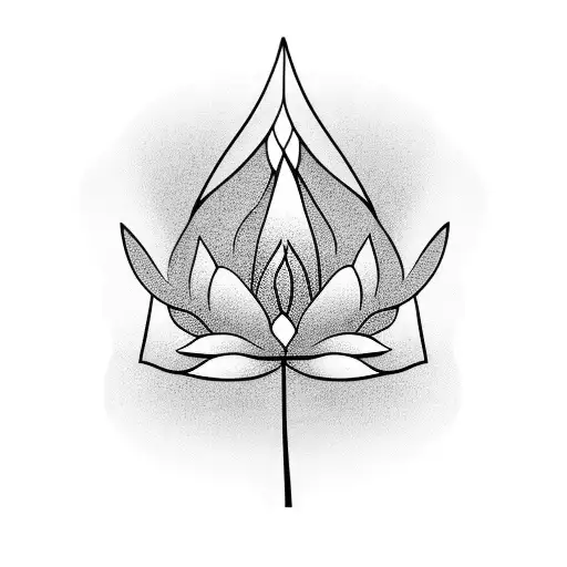 Thin Pine Tree And Lotus