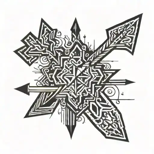 Cross Beside A Hand And An Arrow