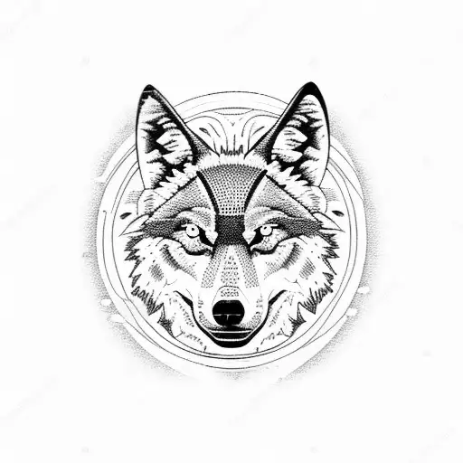 Moon With 5 Wolves Close Together Underneath The Moon