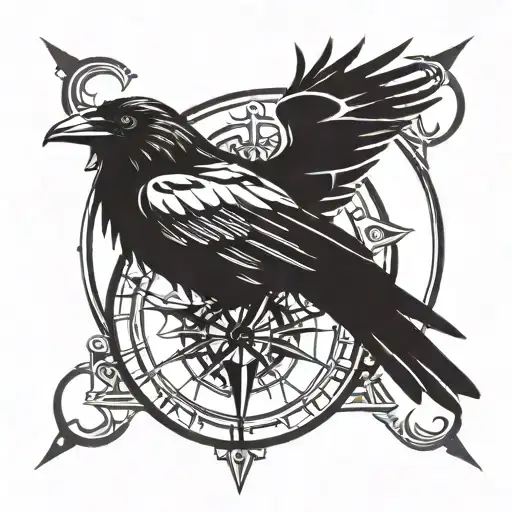 Raven Siting On Compass