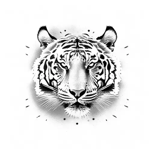 Sun Tribal Marks With Tiger Face In The Center Shoulder