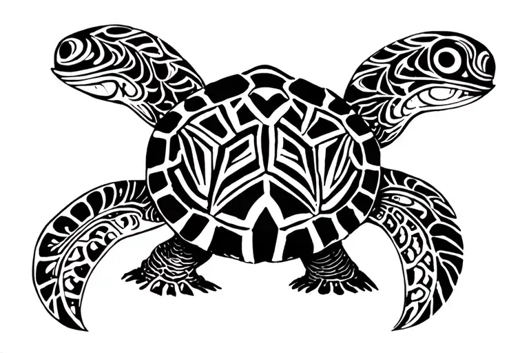 Turtle Heads Up With Waves On Each Side