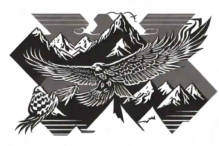 Mountains With Falcon Soaring