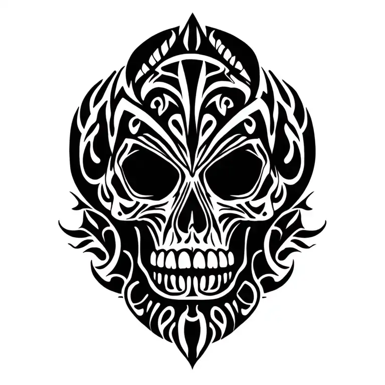 Polynesi Tattoo Patterns Skull Surrounded