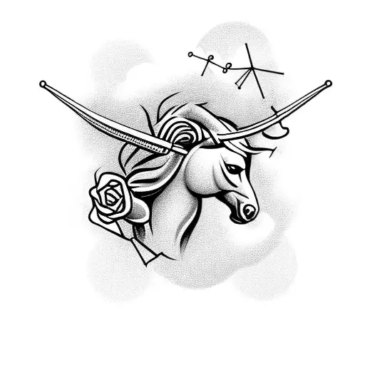 Sagittarius With Roses And Clouds