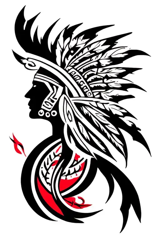 Cherokee And Red Indian Tribal Tattoo With Calligraphy