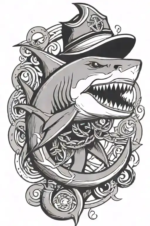 Shark Biting An Anchor Wearing A Sailor Hat