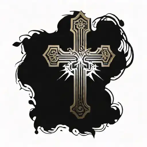 Big Catholic Cross With Stairs And The Rosary Wrapped Loosely