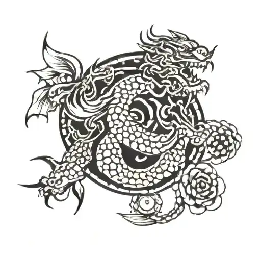 Japanese Dragon And Tiger Flower Background