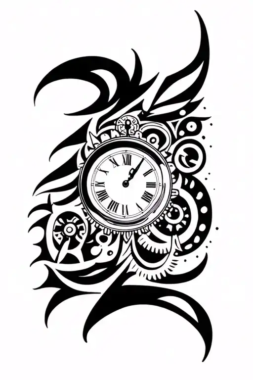 Clock With Clock Mechanism On Tribal Backgrounds Arm Jason Momoa