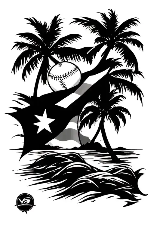 Puerto Rico Flag Beach Landscape And Baseball