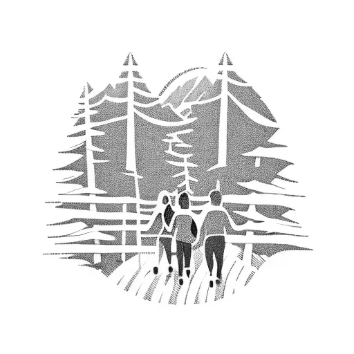 A Group Of Friends Hiking Through A Forest With A Banner That Says 'Retsentets'