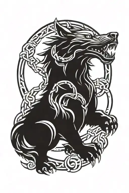 Viking Fenrir Breaking Chains Biting Protection Circle