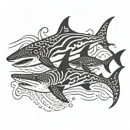 Whale Shark And Tiger Shark Swimming