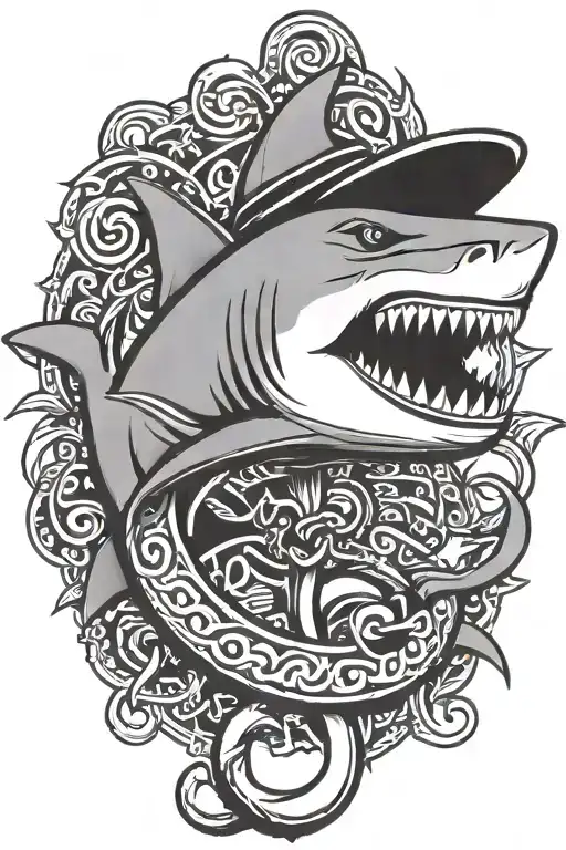 Shark Biting An Anchor Wearing A Sailor Hat