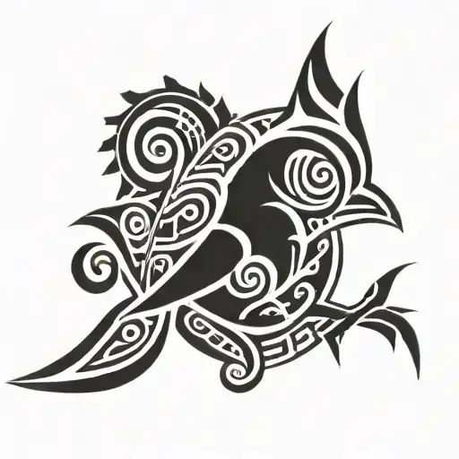 Maori Tattoo With A Bird Head With A Fish Tail Surrounded