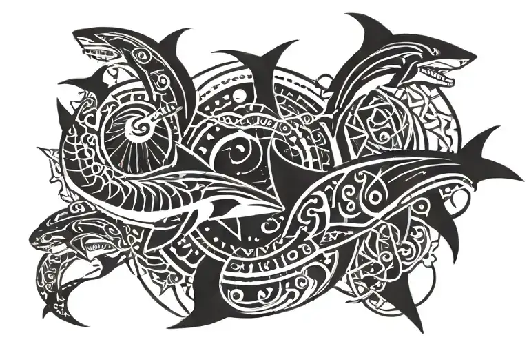 Space With The Moon And Sharks