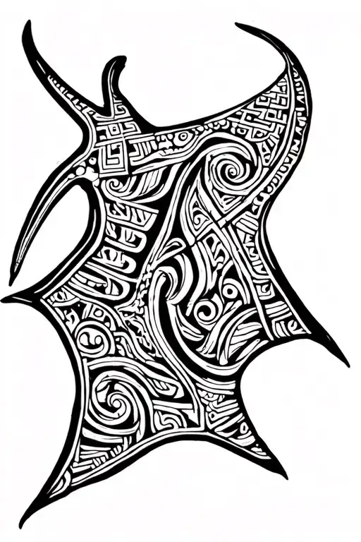 Mayan Themed Manta Ray Swimming