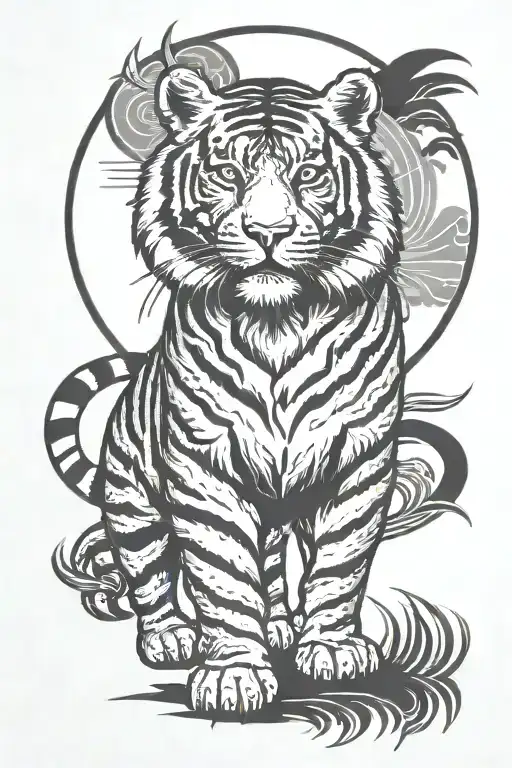 Injured Tiger Standing Proudly Towards The Sun