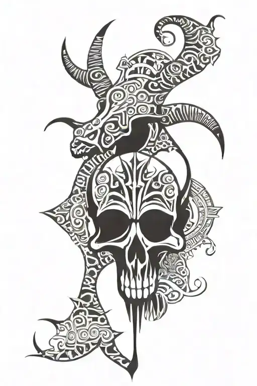 Thai And African Tribal With Intergrated Palm Trees And Longhorn Skull