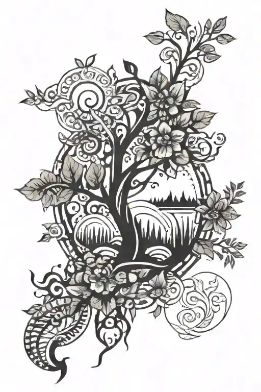 Nature Tattoo On Back