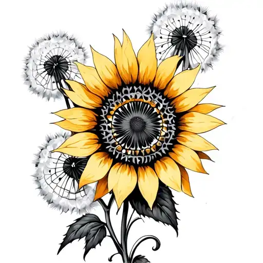 Sunflower Mixed With Dandelion Flower