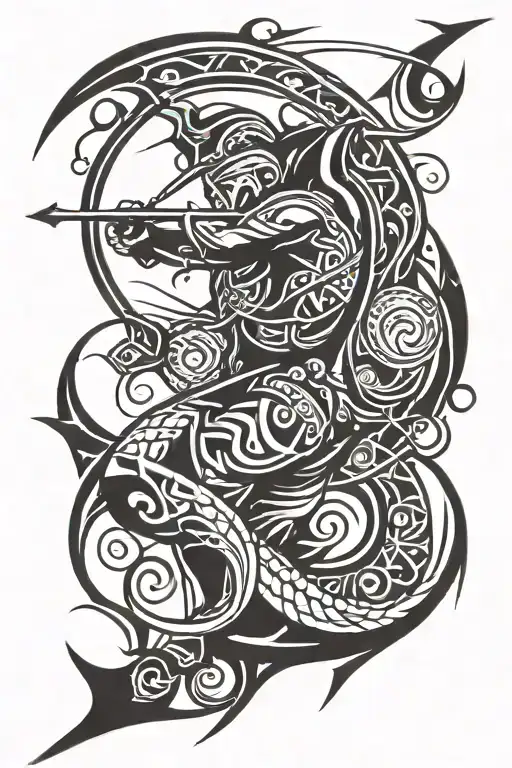 Aquarius Symbol Mixed With Sagittarius Archer Shooting