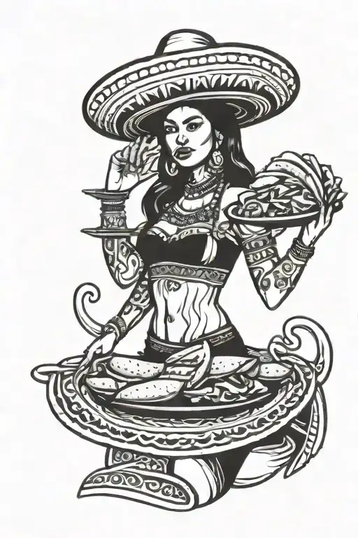 Mexican Woman Serving A Taco