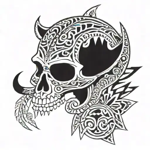 Skull Sanke And Black Jaguar On It With 5 Tribal Arrow Around It