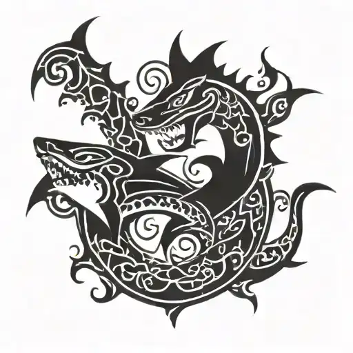 Shark And Dragon Ying Yang Symbol Intertwined
