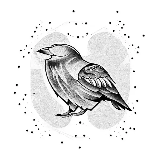 Tatto Of Crow Design Containing Letter R Amd M Where Letter Are Not Visible Clearly