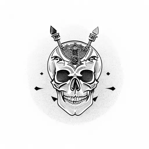 A Skull With Gold Coin Eyes And A Dagger Through The Skull