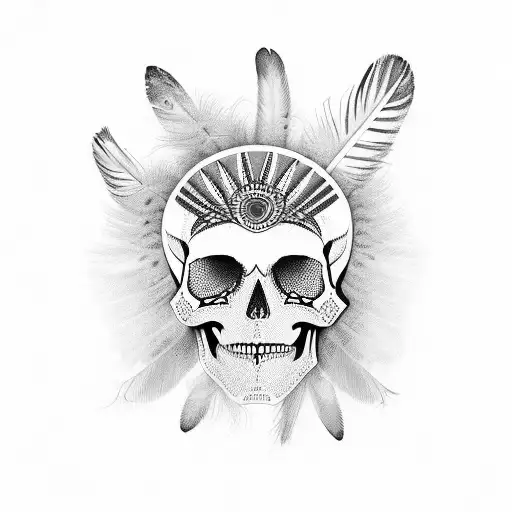 Profile Of An Indian Skull With Feathers And Anarchy Sign