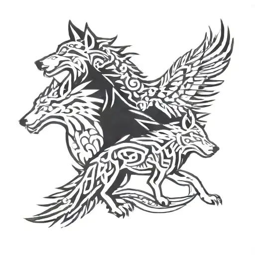 Two Wolves And An Eagle Soaring