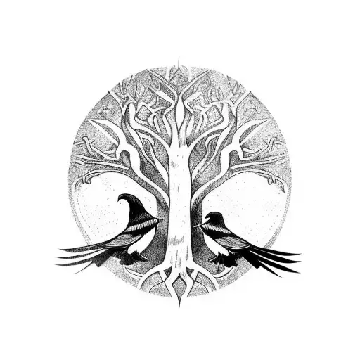 Norse Tree Of Life With Two Ravens
